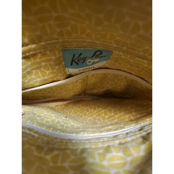 Fossil Womens Key-Per Vinyl Crossbody Bag Purse Yellow M Boho Fabric Strap Zip - Picture 3 of 5